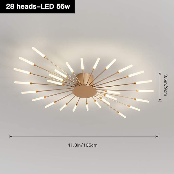 JAYMP Ceiling Light Modern Flower Shape Ceiling Lamp for Dining Room Kitchen Hallway Flush Mount Metal Acrylic Sputnik Firework Petal LED Lighting Fixture (Matte Gold, 28 Lights)