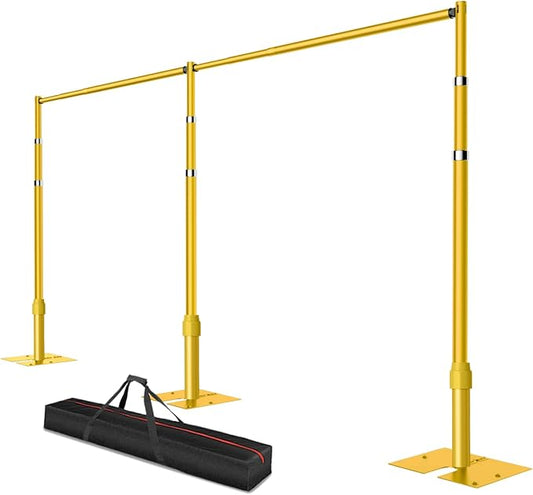 Pipe and Drape Backdrop Stand, 10x20ft Heavy Duty Adjustable Background Frame with Metal Base, Back Drop Holder for Parties Photography Wedding Photoshoot Decoration - Gold