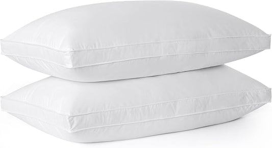 Bafode Goose Feathers and Down Pillows, Pillows Queen Size Set of 2, Cotton Cover,Gusseted Hotel Collection Bed Pillow for Back, Stomach or Side Sleepers
