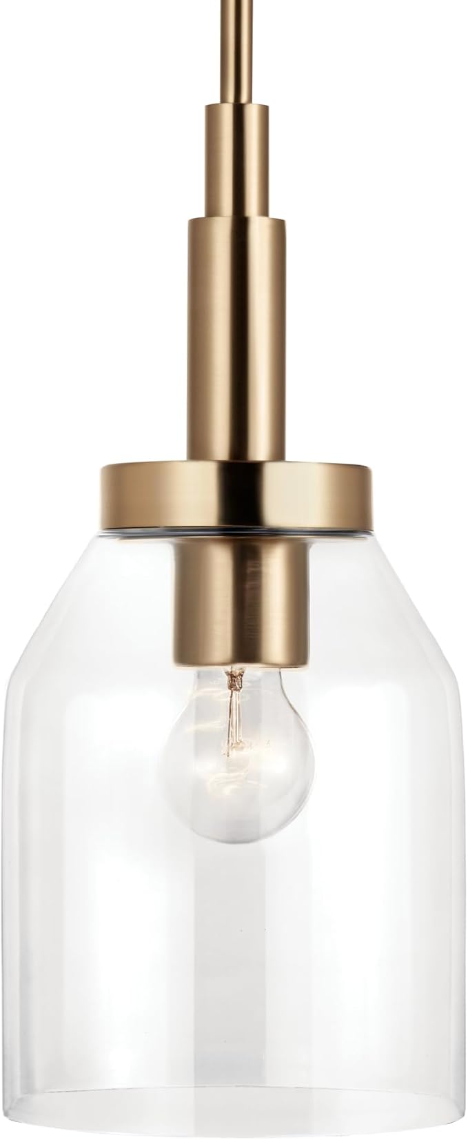 Kichler Madden 1-Light Mini Pendant with Clear Glass in Champagne Bronze, Sloped Ceiling Compatible, for Game Room, Bar, Island, Billiards Table or Kitchen (15" x 7"), 52725CPZ