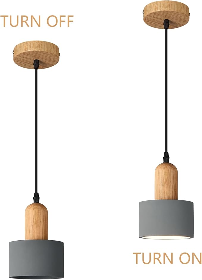 Modern Cement Pendant Lights Grey Chandelier Wooden Ceiling Lamps for Kitchen Island Bedroom Dining Room Living Room bar（3 Pack）