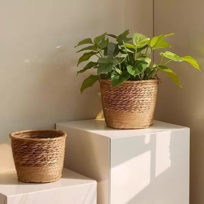 Kerio Seagrass Planter Basket Hand-Woven Flower Pots Cover Plant Containers Plant Baskets for Indoor Outdoor, M