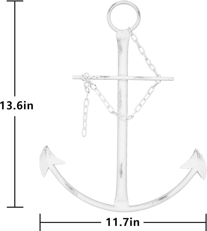 Nautical Anchor Art, Vintage Metal Anchor With Chain, 13in Decor for Bedroom, Living Room, Dorm