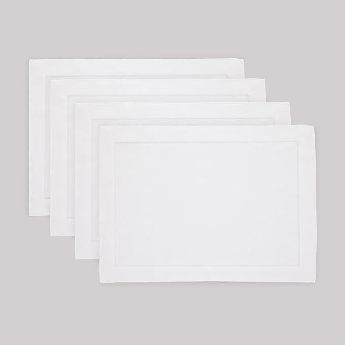 Solino Home Linen White Placemats Set of 4 - 100% Pure Linen Placemats 14 x 19 Inch for Winter, Christmas, Holiday, New Year - Fete