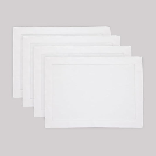 Solino Home Linen White Placemats Set of 4 - 100% Pure Linen Placemats 14 x 19 Inch for Winter, Christmas, Holiday, New Year - Fete
