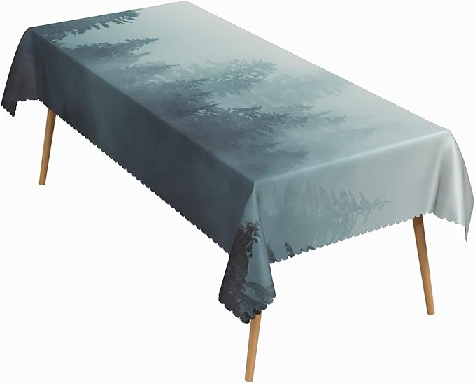 70x120 Inch Nature Rectangular Tablecloth Wild Foggy Forest Table Cloth Waterproof Durable Table Cover for Holiday Picnic Dinner BBQ Decor