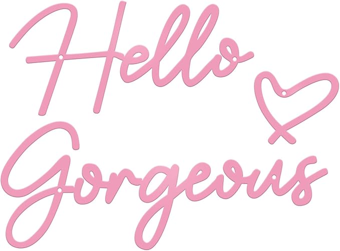 Hello Gorgeous Metal Wall Art Decor Pink Modern Hello Gorgeous Signs Farmhouse Metal Wall Art Hanging Decoration for Home Bathroom Living Room Bedroom Office Hotel Wall Decoration (Pink)