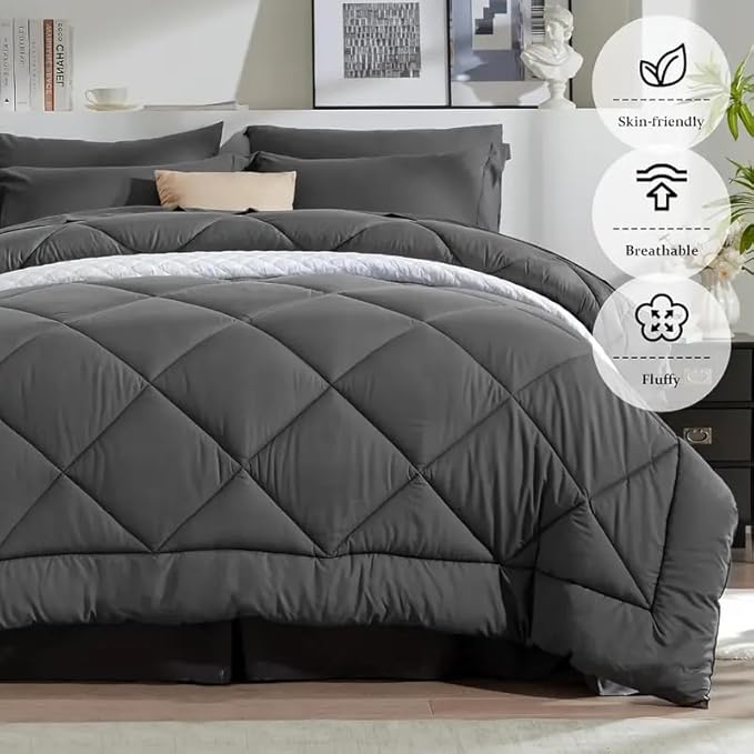 Cozynight Soft King Size Comforter Duvet Insert-Down Alternative Comforter with Corner Tabs-Fluffy & Breathable & Machine Washable Diamond Stitching (Dark Gray,106"x92")