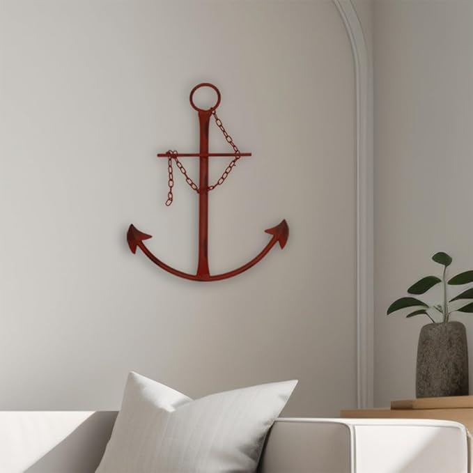 Fleecy day Nautical Anchor Wall Decor, 13in Antique Metal Anchor Art, Vintage Wall Hanging Decor for Bedroom, Living Room, Dorm