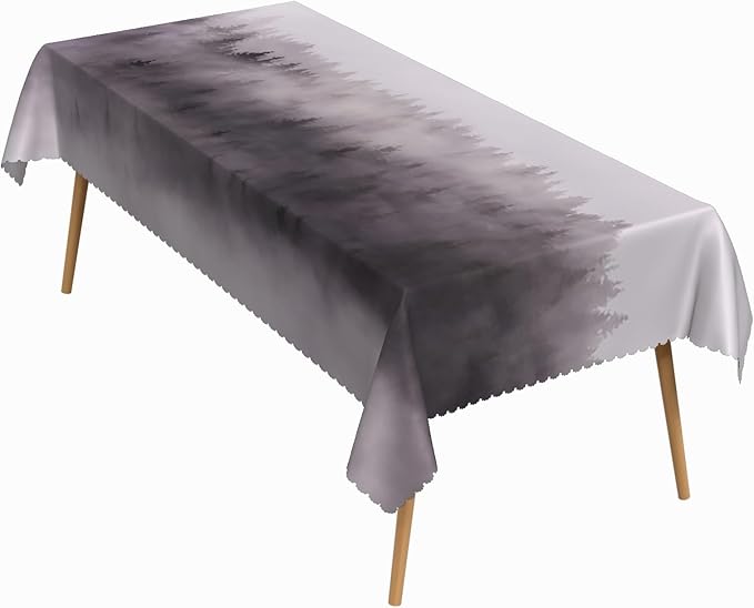 54x78 Inch Nature Rectangular Tablecloth Foggy Wild Woodland Table Cloth Waterproof Durable Table Cover for Holiday Picnic Outdoor BBQ Decor