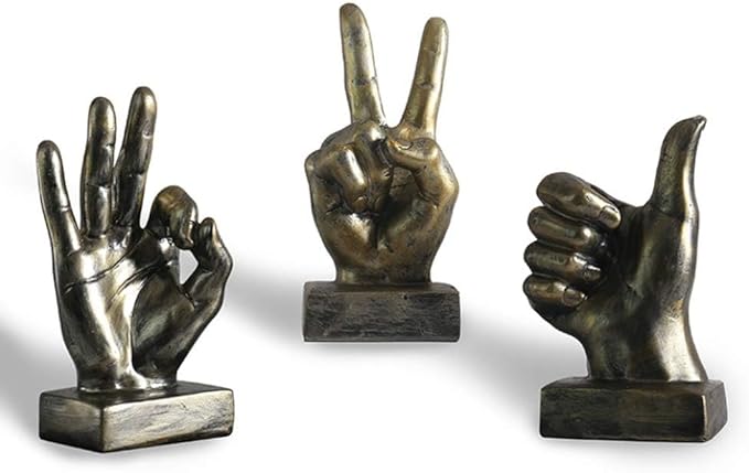Nice purchase Hand Finger Gesture Desk Statues Fingers Sculpture Creative Home Living Room Cabinet Shelf Decoration (Victory Gesture in Gold)