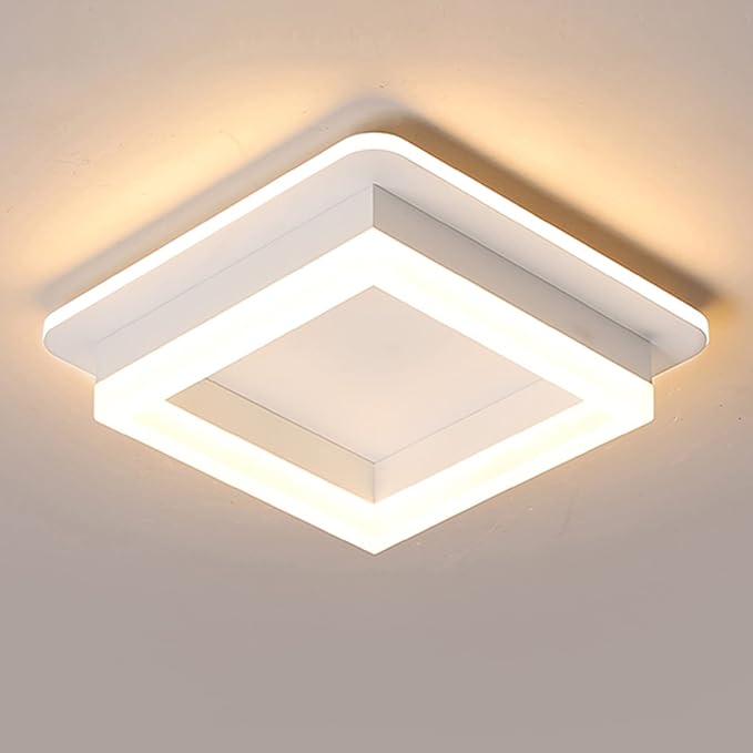 CANEOE 24W Square Hallway Light, Modern Flush Mount Led Ceiling Light,White Acrylic Close to Ceiling Lights for Bedroom Dining Room Kitchen Balcony Bathroom Aisle Ceiling Lamp (Warm White,3000K)