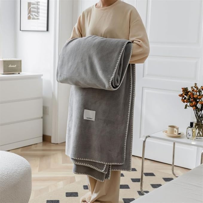 Luxury Softness Cozy Milk Flannel Velvet Waffle Weave Blanket, Pet Cats Feeling, Nordic Modern Aetec Style, Lightweight Warm Throw Blanket for Bed Couch Sofa Chair, Space Dark Grey 50x60 inch