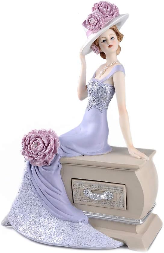 Comfy Hour Glamour Elegance Victorian Style Lady Collection Peony Flower Lady Sitting On Dresser Chair Resin Collectible Figurine,11-inch Height, Pink & Light Purple