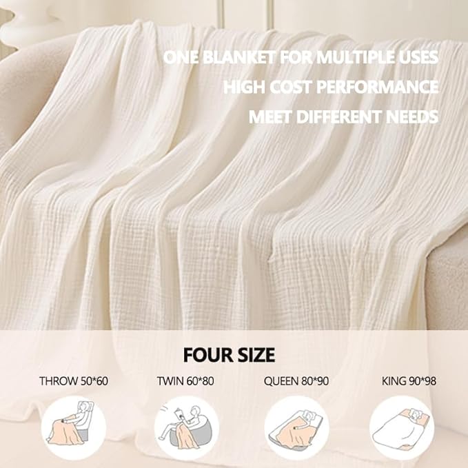Throw Blanket for Bed 100% Cotton Ultra Soft Rustic Quilt Farmhouse Decor Fall Bed Blankets,80"×90" All Season Rustic Large Throw for Sofa Couch Chair
