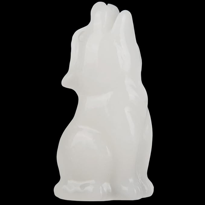 White Jade Howling Wolf Crystal Figurines, 2.2 Inch Wolf Totem Spirit Animal Statue Decor for Home Office Desk Altar, Hand Carved Natural Healing Crystal Sculpture Gifts for Women Men