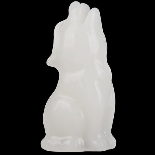 White Jade Howling Wolf Crystal Figurines, 2.2 Inch Wolf Totem Spirit Animal Statue Decor for Home Office Desk Altar, Hand Carved Natural Healing Crystal Sculpture Gifts for Women Men