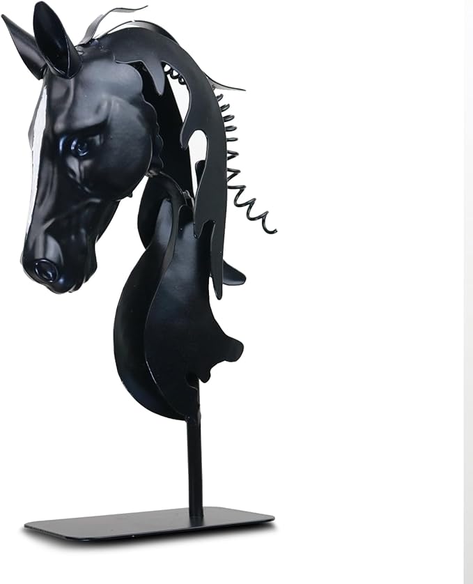 Handmade Horse Statue - Unique Rustic Decor for Office & Home - Hand-Painted Metal Sculpture - Handmade Horses Figurines Gifts for Women/Men (Black)
