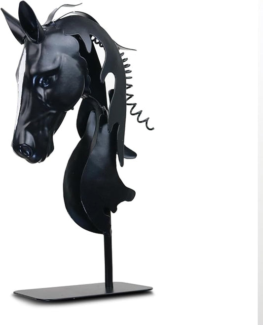 Handmade Horse Statue - Unique Rustic Decor for Office & Home - Hand-Painted Metal Sculpture - Handmade Horses Figurines Gifts for Women/Men (Black)