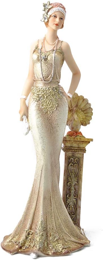 Comfy Hour Glamour Elegance Victorian Style Lady Collection Elegant Slim Lady Leaning On Pillar Collectible Figurine, 13-inch Height, Gold, Polyresin