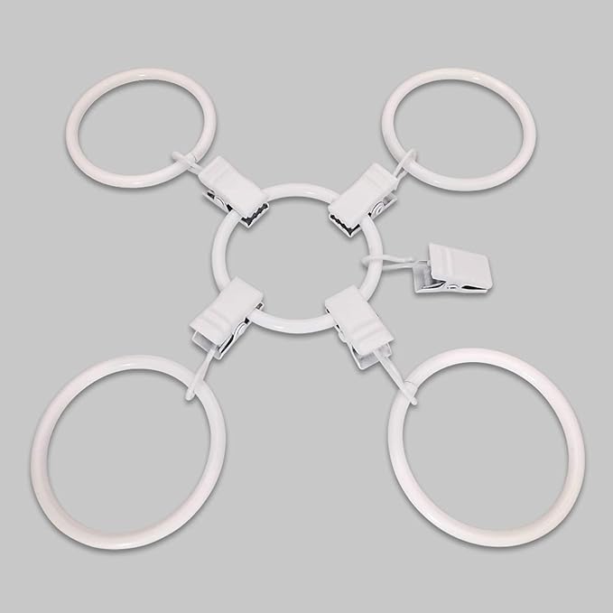 20 Pack Metal Curtain Rings with Clips, Curtain Clip Rings Hooks for Hanging Drapery Drapes Bows, Curtain Rod Rings 1.5 inch Interior Diameter, White