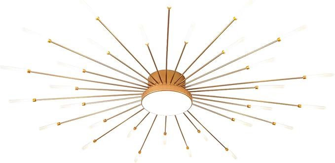 JAYMP Ceiling Light Modern Flower Shape Ceiling Lamp for Living Room Dining Room Flush Mount Metal Acrylic Sputnik Firework Petal LED Lighting Fixture (Matte Gold, 30+1 Lights)