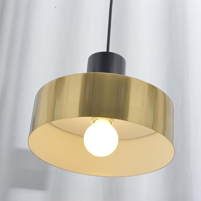 DUHU Gold Pendant Lights for Kitchen Island,Industrial Black Wood Island Light with Metal Lampshade 11.8inch,Brass Hanging Pendant Light Fixture for Bedroom,Bar,Dinning Table,E26,Height Adjustable