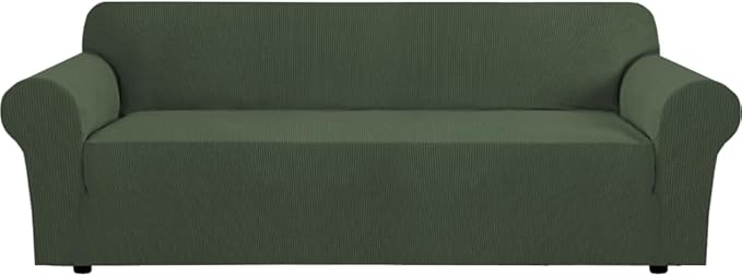 H.VERSAILTEX Stretch Oversized Couch Cover 1 Piece Sofa Slipcovers for Living Room Feature Thick Checked Jacquard Fabric with Elastic Bottom, Sofa X-Large - Bronze Green