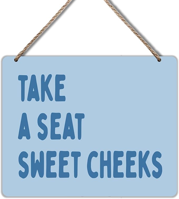 Udinaz Hot Blue Funny Sweet Cheeks Hanging Sign for Bathroom, Funny Bathroom Wall Decor, Take a Seat Sweet Cheeks Humorous Hanging Wood Plaque Decor for Bath Room Washroom Wall Door Decorations