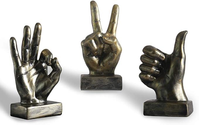 Nice purchase Hand Finger Gesture Desk Statues Fingers Sculpture Creative Home Living Room Cabinet Shelf Decoration (Victory Gesture in Silver)