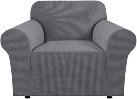 H.VERSAILTEX Stretch Chair Slipcover Sofa Cover Furniture Protector Cover High Spandex Small Checks Knitted Jacquard Sofa Cover Chair Covers for Living Room (Armchair 31"-40", Grey)