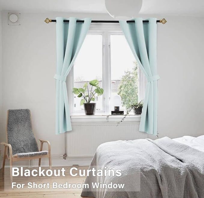 KOUFALL Aqua Bathroom Curtains Window,Set 2 Panels Coastal Decor Short Blackout Small Window Curtains for Kitchen Door Window,45 Inch Length,Mint Green