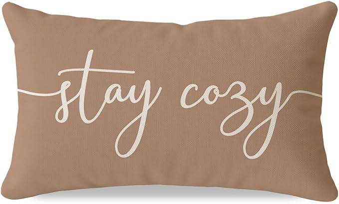 PANDICORN Warm Taupe Pillow Cover 12x20 Inch, Stay Cozy Decorative Lumbar Cushion Case for Couch Sofa Bed, Rustic Fall Farmhouse Living Room or Porch Bench Decorations