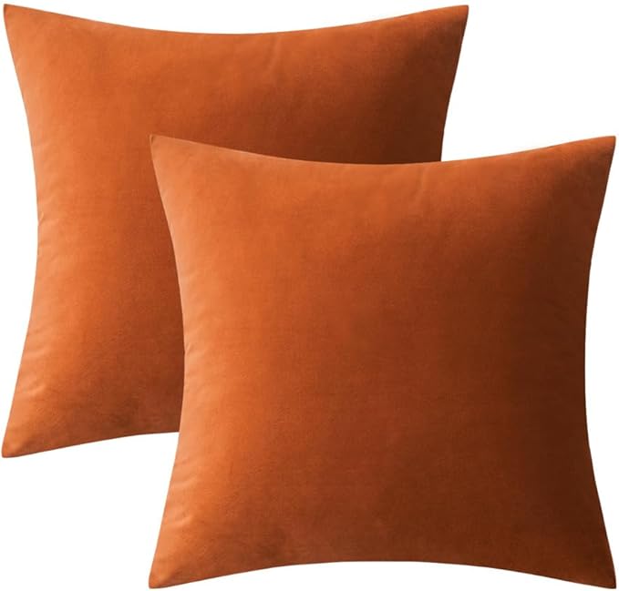 MIULEE Pack of 2 Velvet Soft Solid Fall Decorative Square Lumbar Throw Pillow Covers Autumn Cushion Cases for Sofa Bedroom Car Decor 12x20 Inch Orange