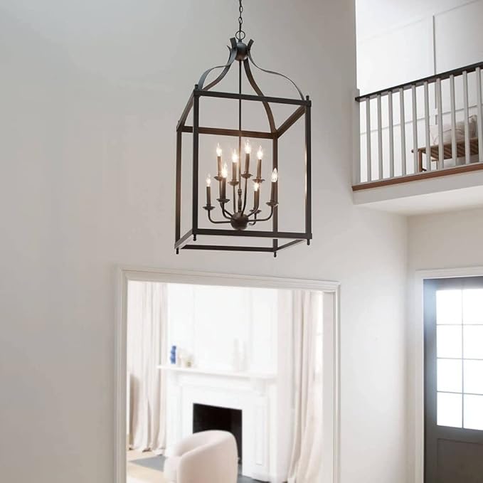 Kichler Larkin 47.75" Foyer Pendant Light in Black, 8-Light Oversized Pendant, (47.75" H x 24" W), 42591BK
