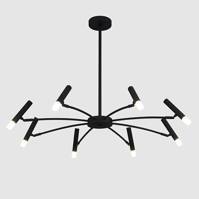 KCO Lighting 8 Light Black Metal Light Fixture Modern Foyer Chandelier Lighting Mid Century Industrial Sputnik Chandeliers Contemporary High Ceiling Chandelier Lights for Dining Room