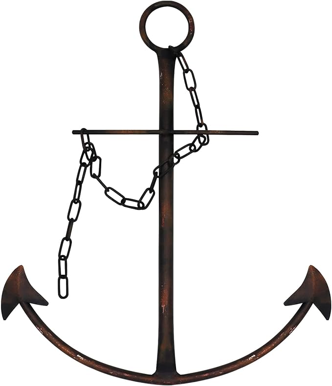 Nautical Anchor Wall Decor, Antique Metal Anchor Art Wall Decor With Chain for Bedroom Living Room Dorm Home/13" Antique Anchor with Chain Wall Decor, Antique Metal Anchor Farmhouse Decor (Vintage)