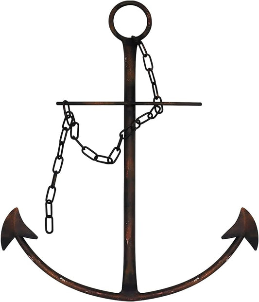 Nautical Anchor Wall Decor, Antique Metal Anchor Art Wall Decor With Chain for Bedroom Living Room Dorm Home/13" Antique Anchor with Chain Wall Decor, Antique Metal Anchor Farmhouse Decor (Vintage)