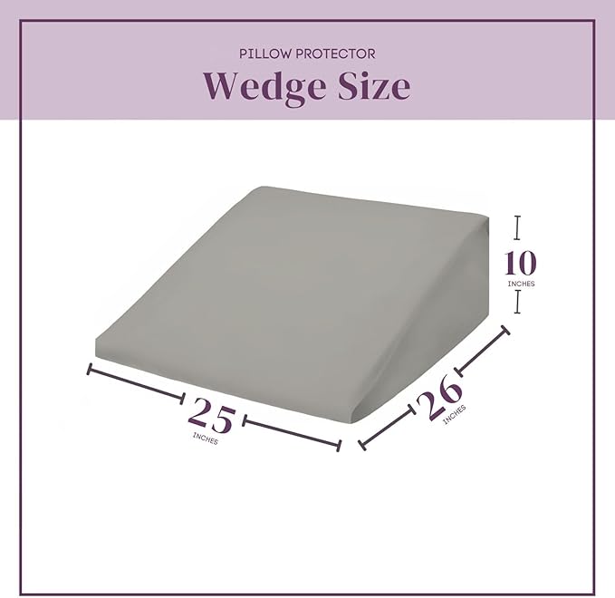 CirclesHome Wedge Pillow Cover 100% Cotton, Zippered Wedge Pillow Case Protector, Soft, Hypoallergenic & Breathable - Light Grey, (25Wx26Lx10)