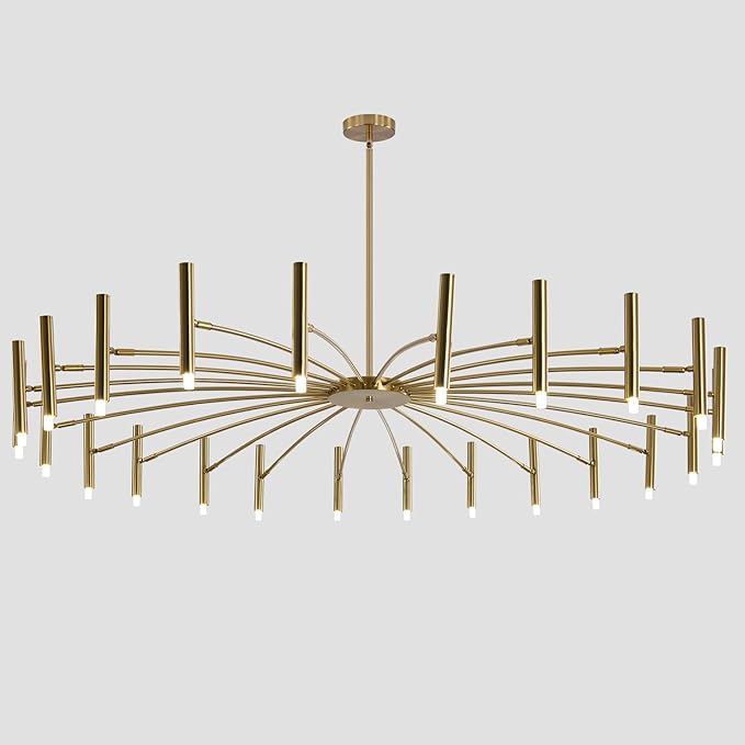 KCO Lighting Mid Century Modern Gold Sputnik Chandelier 24-Light Antique Brushed Brass Large LED Chandeliers Farmhouse Hanging Semi Flush Mount Ceiling Light Kitchen Island Dining Pendant Lights