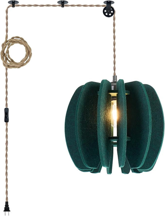 Pendant Light with Felt Lampshade, Modern Hanging Lamp Fixture, DIY Acoustic Plug-in Pendant Light for Kitchen Island, Living Room, Dining Room, Bedroom, Office (D11.8"x10.2")