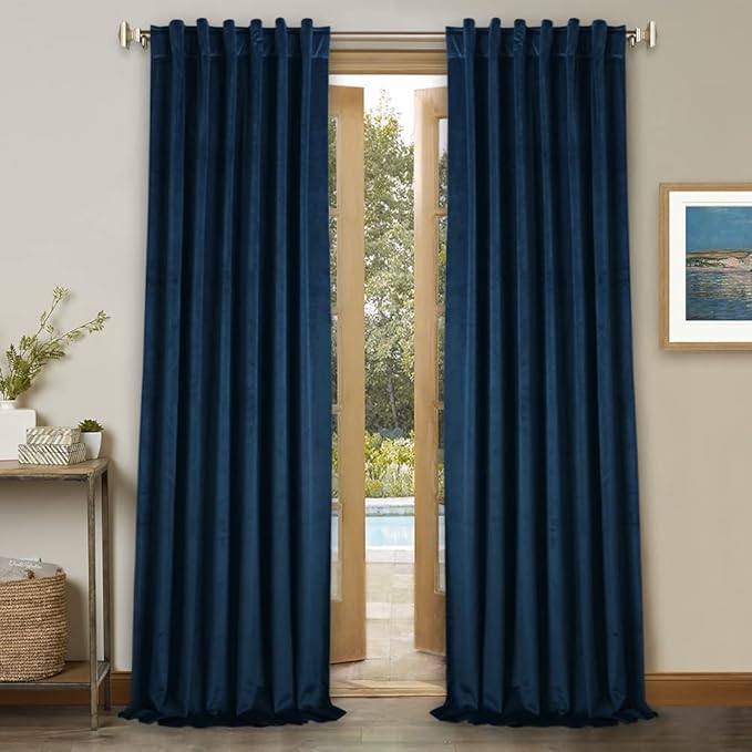 StangH Navy Blue Curtains 132 inches Long, Back Tab Velvet Thermal Blackout Drapes, High Ceiling Soundproof Curtain Panels for Living Spaces/Dining Room, W52 x L132, 2 Panels