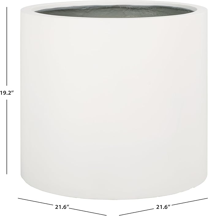 SAFAVIEH Outdoor Collection Alia Modern White Concrete Ficonstone Round Planter Pot