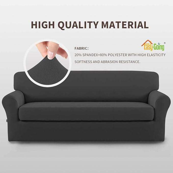 Easy-Going 2 Pieces Microfiber Stretch Sofa Slipcover – Spandex Soft Fitted Sofa Couch Cover, Washable Furniture Protector with Elastic Bottom Kids,Pet (Sofa, Dark Gray