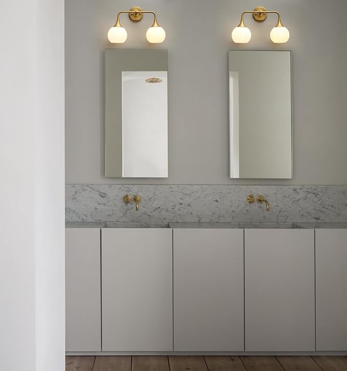 PERMO Double Sconce Antique 2 Light Sconces Vintage Vanity Light with Milk White Ribbed Globe Glass Shade for Bathroom Mirror Makeup Living Room Bedroom