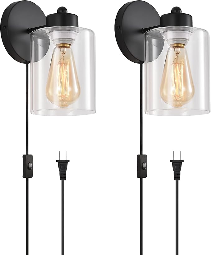 Metal Sconces Wall Lighting with Clear Glass Shade,Bathroom Black Vanity Light Matte Black Wall Sconce, Matte Black Vanity Lights for Bathroom, Modern Wall Light Fixtures