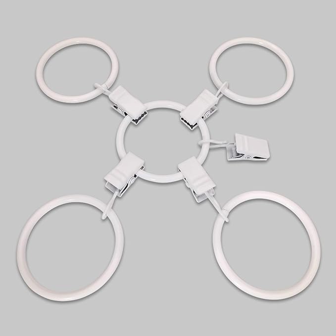 60 Pack Metal Curtain Rings with Clips, Curtain Clip Rings Hooks for Hanging Drapery Drapes Bows, Curtain Rod Rings 1.5 inch Interior Diameter, White