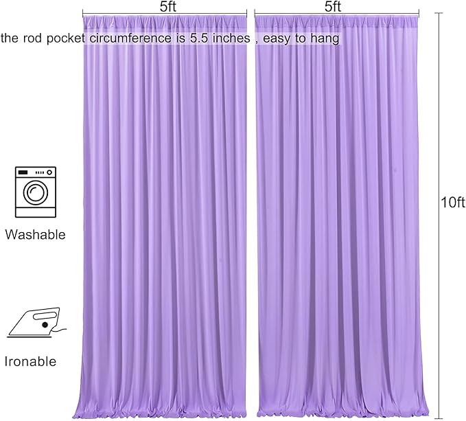 10ftx10ft Wrinkle Free Lavender Backdrop Curtain for Parties, Polyester Photo Backdrop Drapes Purple 2 Panels 5x10ft for Wedding Birthday Photography Background Indoor Outdoor