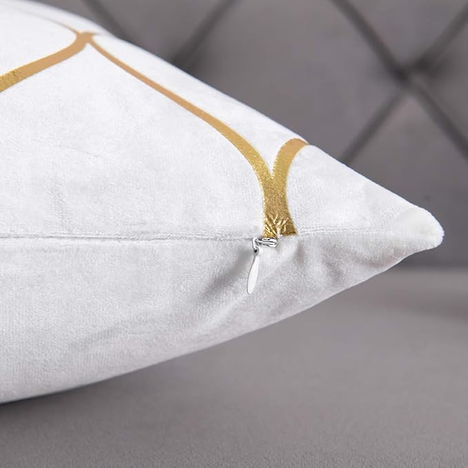 Gold Velvet Throw Pillow Covers Off White: 2 Pack 22x22 Inch Square Decorative Pillow Cases for Bedroom Sofa Couch Living Room