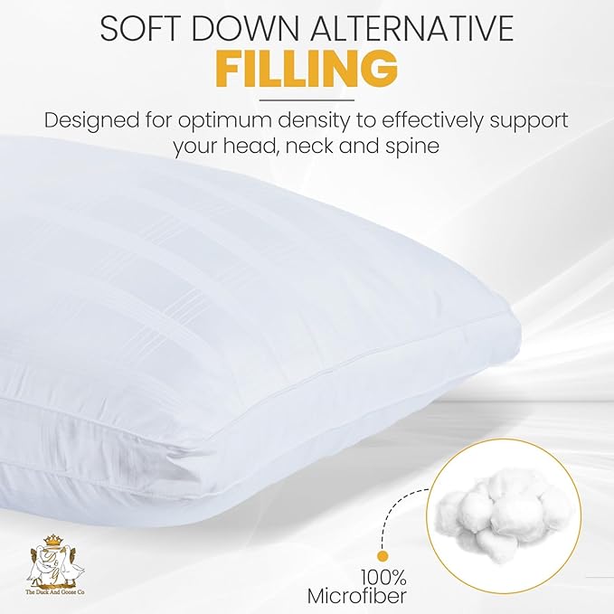 D & G THE DUCK AND GOOSE CO Down Alternative Bed Sleeping Pillows - King Size | 100% Cotton Hotel-Quality Bedding, Cooling Plush Pillows with 2" Gusset for Back, Stomach & Side Sleepers | Set of 2